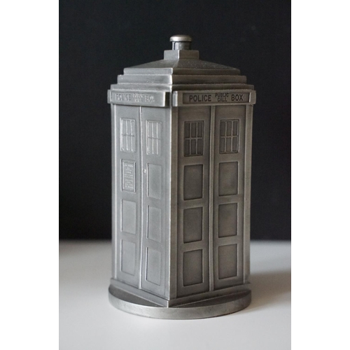 402 - Doctor Who - Six Danbury Mint ' World Of Doctor Who ' pewter figures / models to include Tardis, The... 