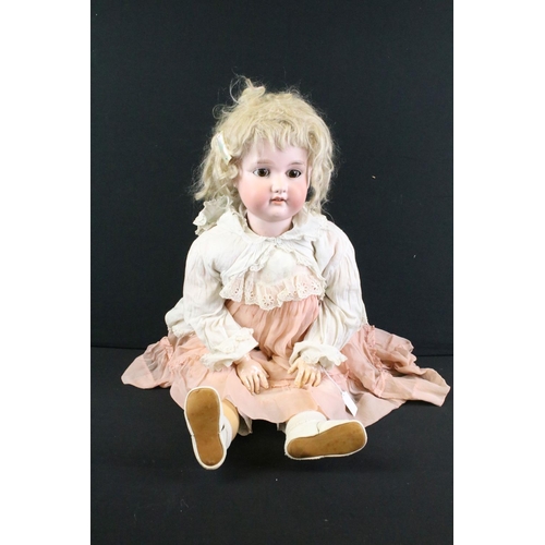 293 - Two large early 20th C Armand Marseille bisque headed dolls with glass sleeping eyes, jointed compos... 