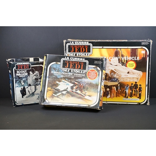 398 - Star Wars - Three boxed original Star Wars Return of The Jedi vehicles to include Millennium Falcon,... 