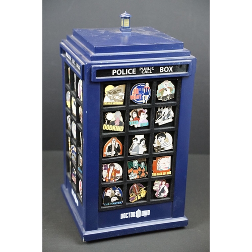 408 - Doctor Who - Danbury Mint Doctor Who Tardis revolving pin badge holder, complete with 60 Doctor Who ... 