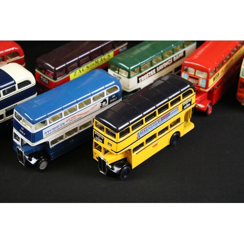 145A - Around 65 Corgi diecast model buses, featuring Routemaster examples, diecast vg. (2 trays)