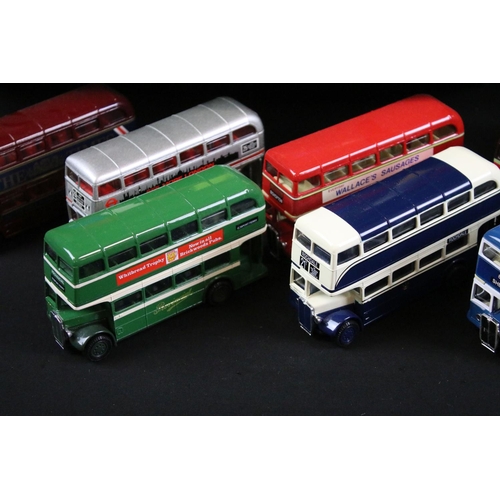 145A - Around 65 Corgi diecast model buses, featuring Routemaster examples, diecast vg. (2 trays)