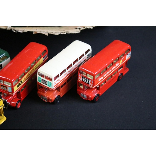 145A - Around 65 Corgi diecast model buses, featuring Routemaster examples, diecast vg. (2 trays)