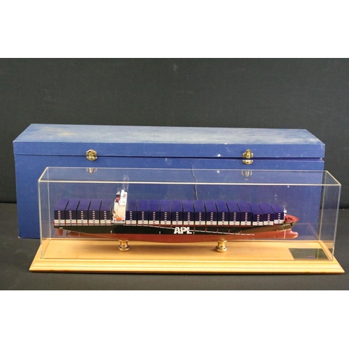 250A - APL France professionally-built model container ship, approx 59cm long, raised on a wooden stand wit... 