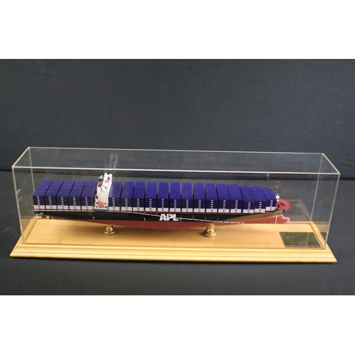 250A - APL France professionally-built model container ship, approx 59cm long, raised on a wooden stand wit... 