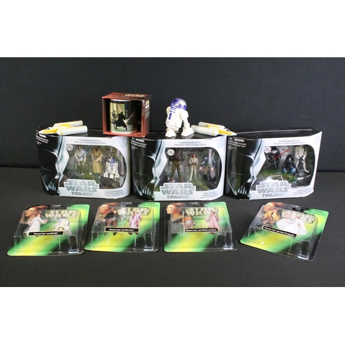 367 - Star Wars - Seven boxed / carded Star Wars plastic figure sets to include 3 x Commemorative Trilogy ... 