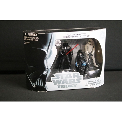 367 - Star Wars - Seven boxed / carded Star Wars plastic figure sets to include 3 x Commemorative Trilogy ... 