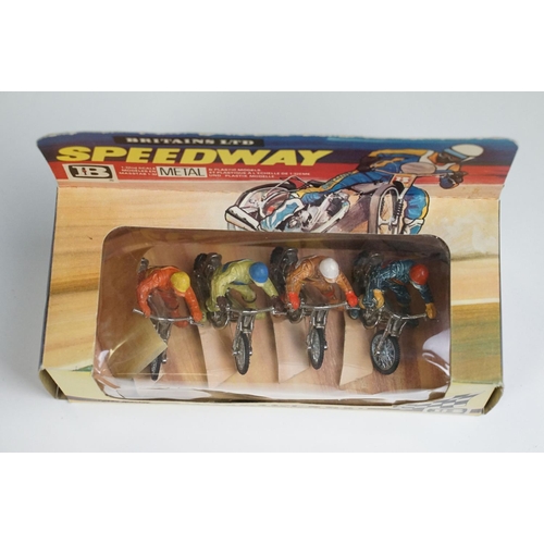 233 - Boxed Britains 9650 Speedway plastic motorbike model set, complete with 4 x bikes and 4 x riders, ex... 