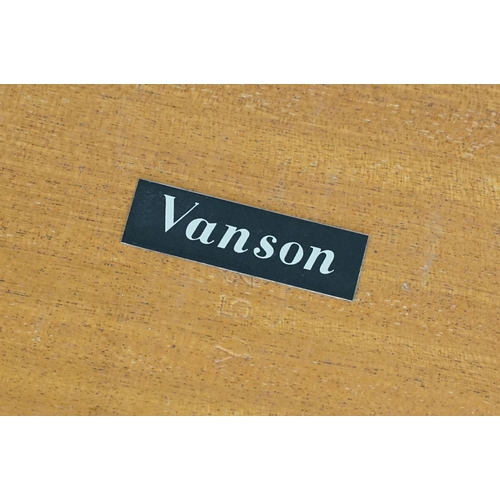 657 - Mid century Retro Vanson Teak extending Dining Room Table raised on square tapering legs, label to u... 