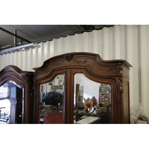 672 - Large 19th century French Walnut Linen Cupboard, the two mirrored doors opening to four adjustable s... 