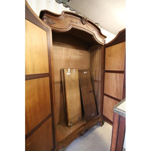 672 - Large 19th century French Walnut Linen Cupboard, the two mirrored doors opening to four adjustable s... 