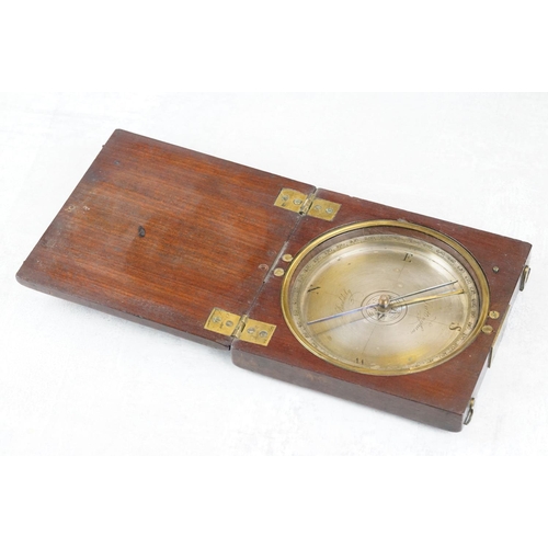 216 - An antique wooden cased compass marked Pattingham to the dial, case measures approx 16cm wide