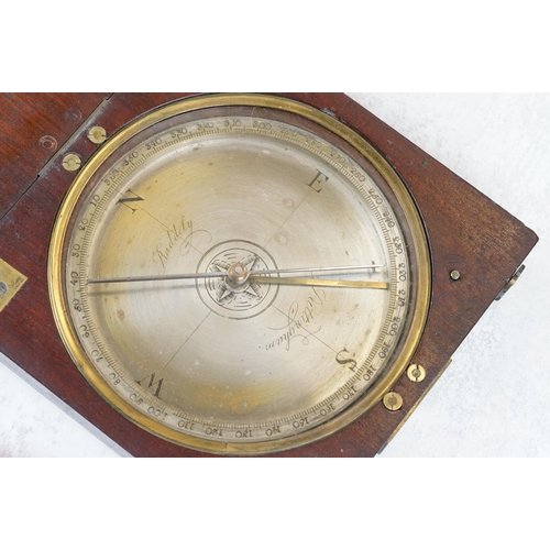 216 - An antique wooden cased compass marked Pattingham to the dial, case measures approx 16cm wide