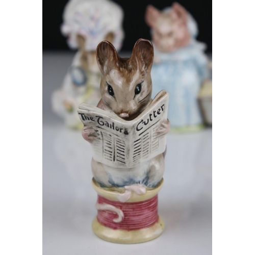 91 - Seven Early Beswick Beatrix Potter Figures with Gold oval back stamps including Ribby, Jeremy Fisher... 