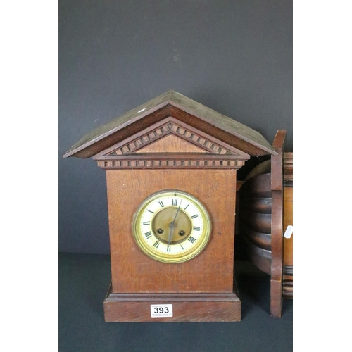 354 - Early 20th Century oak Westminster chime mantle clock together with a Vienna wall clock with art nou... 