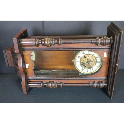 354 - Early 20th Century oak Westminster chime mantle clock together with a Vienna wall clock with art nou... 