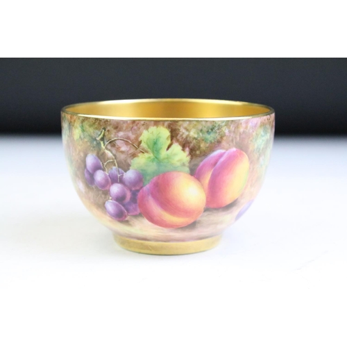 14 - Late 20th century Royal Worcester bowl with gilded interior and berry and fruit decoration, signed '... 