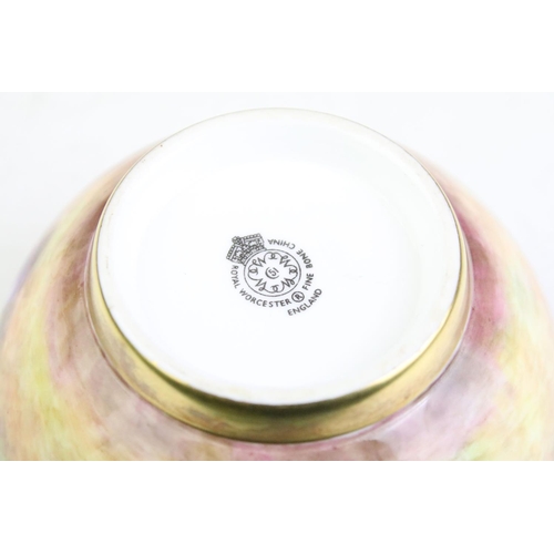 14 - Late 20th century Royal Worcester bowl with gilded interior and berry and fruit decoration, signed '... 