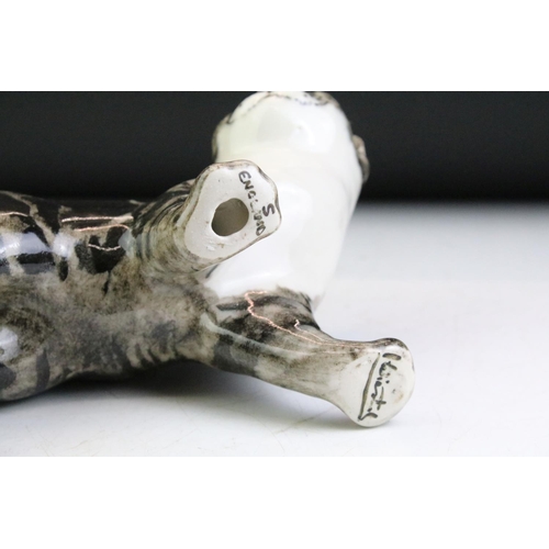 21 - Winstanley Pottery Grey Tabby Cat figure, size 5, with glass eyes, signed to base, approx 23.5cm tal... 