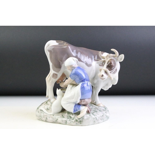 3 - Bing & Grondahl B&G Copenhagen porcelain figure group of a milkmaid & cow, no. 2017, signed 'Axel La... 