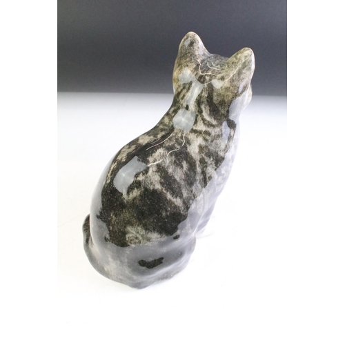 27 - Winstanley Potery Grey Tabby Cat, seated, with glass eyes, size 6, signed to base, approx 29cm high