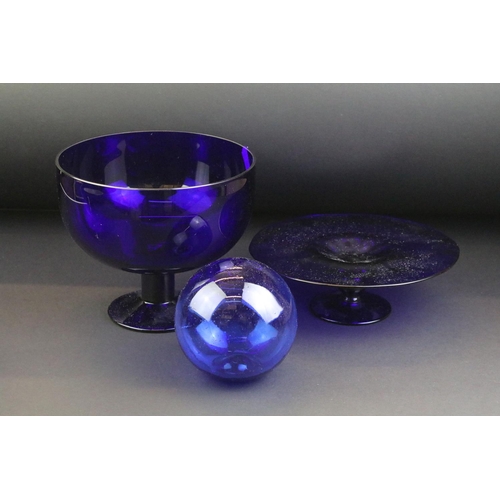 37 - Collection of Bristol Blue glassware, 10 pieces, to include a Robert Marshall footed bowl (22.5cm di... 