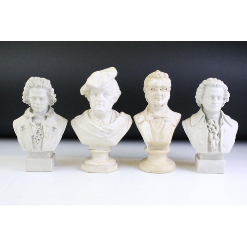 41 - Four ceramic & composition bust figures depicting composers, to include Schubert, Beethoven, Mozart ... 