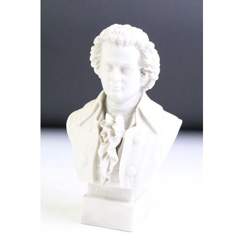 41 - Four ceramic & composition bust figures depicting composers, to include Schubert, Beethoven, Mozart ... 