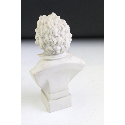 41 - Four ceramic & composition bust figures depicting composers, to include Schubert, Beethoven, Mozart ... 