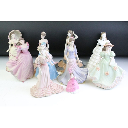 42 - Nine boxed Coalport lady figurines to include 2 x Ladies of Fashion (Melanie, Regina) and 7 x Age of... 