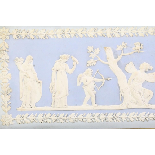 43 - Pair of 19th century dip blue rectangular wall plaques, in the manner of Wedgwood, depicting classic... 