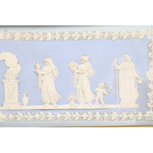 43 - Pair of 19th century dip blue rectangular wall plaques, in the manner of Wedgwood, depicting classic... 