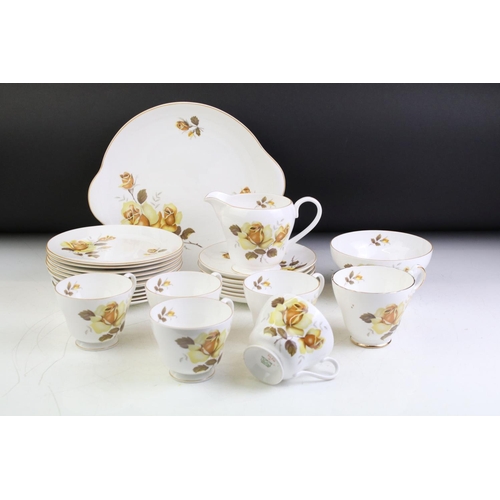 45 - Argyle Bone China tea set for six with yellow rose decoration, to include 6 cups & saucers, 6 tea pl... 