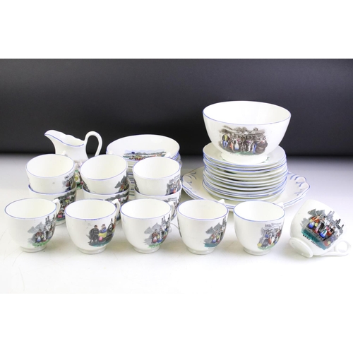 47 - Staffordshire Pottery ' Welsh Costumes ' transfer printed tea set for 12, to include 12 teacups & sa... 