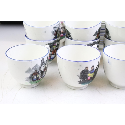 47 - Staffordshire Pottery ' Welsh Costumes ' transfer printed tea set for 12, to include 12 teacups & sa... 