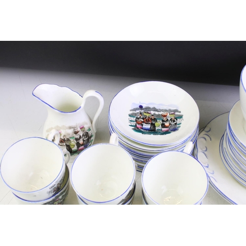 47 - Staffordshire Pottery ' Welsh Costumes ' transfer printed tea set for 12, to include 12 teacups & sa... 