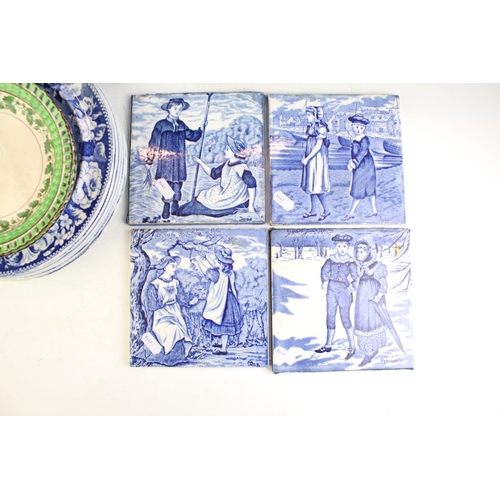 54 - Eight 19th century blue & white plates (featuring Spode Turner & The Benevolent Cottagers), together... 