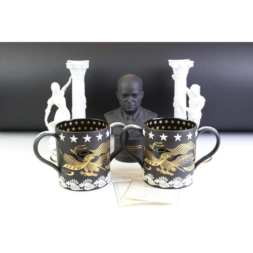 58 - Two Wedgwood Jasperware 1776-1976 Bicentennial of American Independence Ltd Edn Loving Mugs in black... 