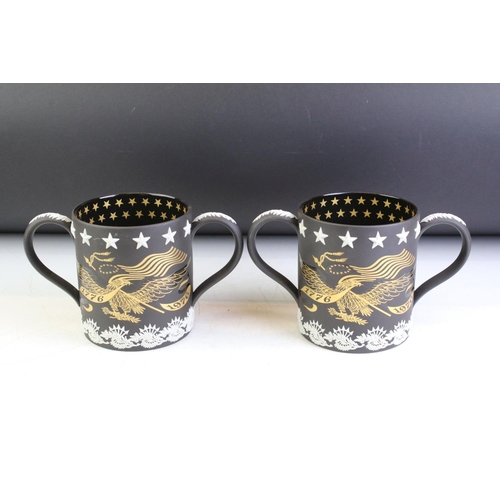 58 - Two Wedgwood Jasperware 1776-1976 Bicentennial of American Independence Ltd Edn Loving Mugs in black... 