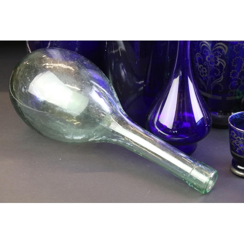 63 - Group of cobalt blue glassware to include Bristol examples (decanter & stopper, vase and paperweight... 