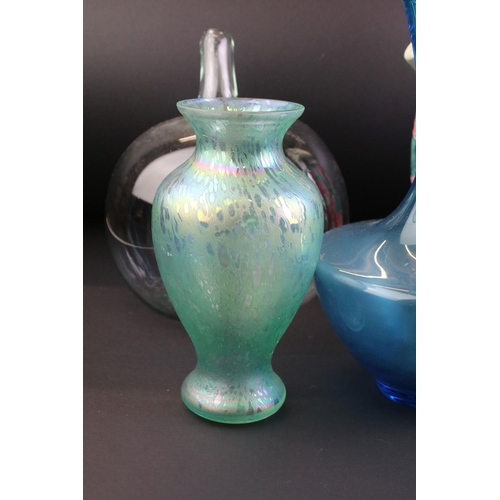 64 - Mixed glass & ceramics to include a Whitefriars Kingfisher blue jug (17cm tall), a larger blue studi... 