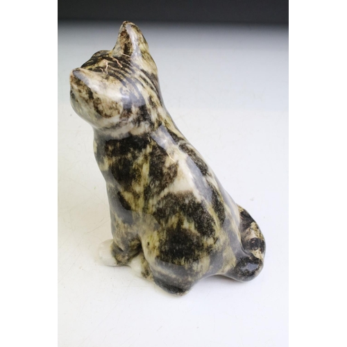 66 - Two Winstanley Pottery seated tabby cat figures, size 3 and 4, with glass eyes, signed to bases, tal... 