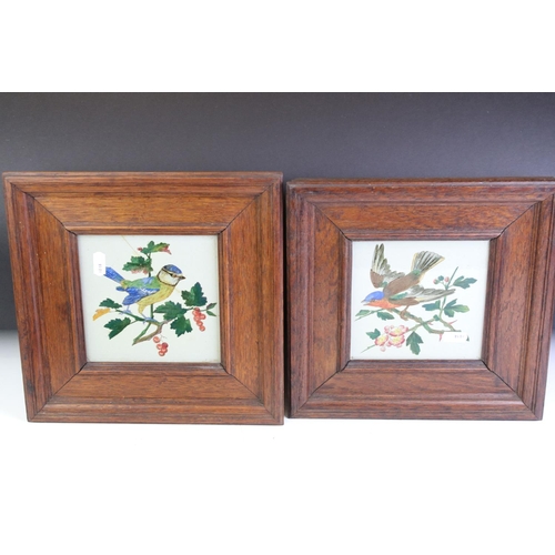 351 - Three Minton Hollins & Co ceramics tiles decorated with birds, approx 14cm x 14cm, framed; together ... 