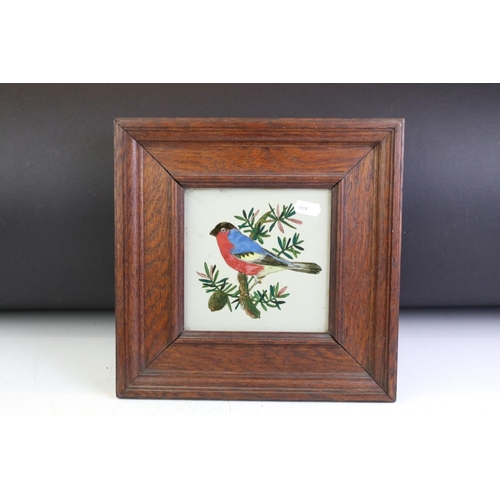 351 - Three Minton Hollins & Co ceramics tiles decorated with birds, approx 14cm x 14cm, framed; together ... 