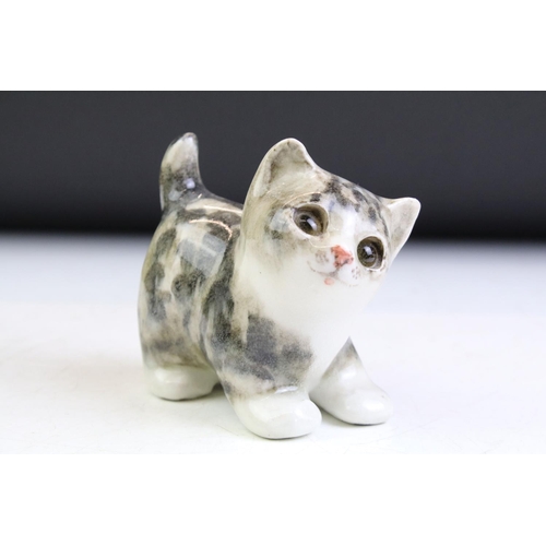 68 - Two Winstanley Pottery Grey Tabby Cat figures, size 1, with glass eyes, signed to bases, tallest app... 