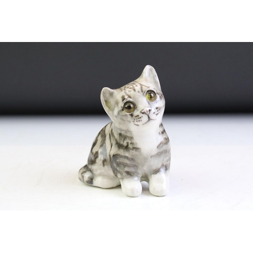 68 - Two Winstanley Pottery Grey Tabby Cat figures, size 1, with glass eyes, signed to bases, tallest app... 