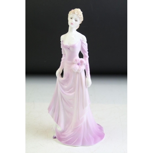 77 - Five Coalport porcelain lady figurines to include Ladies of Fashion Jacqueline (1995 Figurine of the... 