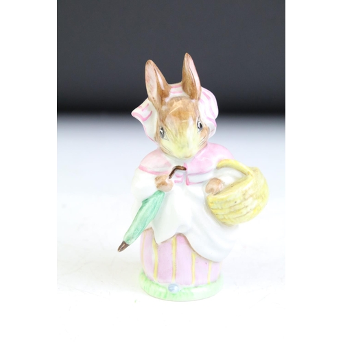 91 - Seven Early Beswick Beatrix Potter Figures with Gold oval back stamps including Ribby, Jeremy Fisher... 