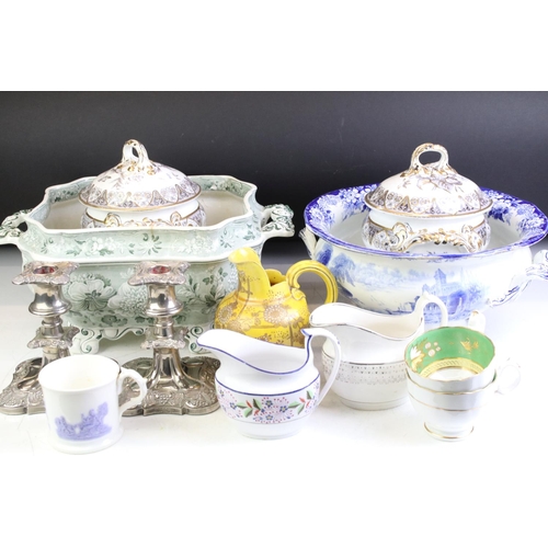 95 - Assortment of 19th Century ceramics to include Wedgwood Moresque tureens, aesthetic movement teacup,... 