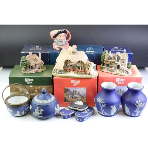 97 - Assortment of ceramics to include 19th Century Wedgwood jasperware, Royal Doulton character jugs; Jo... 